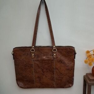 Patricia Nash Tan Leather Flat Tote Map Bag_1